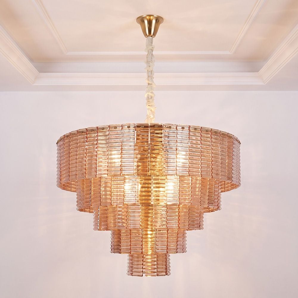 Lisbon 19 Lights Modern Murano Glass Chandelier Amber Brass Gold -80 cm