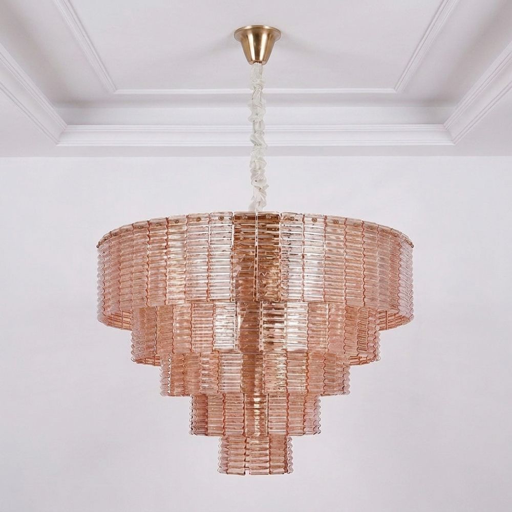 Lisbon 19 Lights Modern Murano Glass Chandelier Amber Brass Gold -80 cm