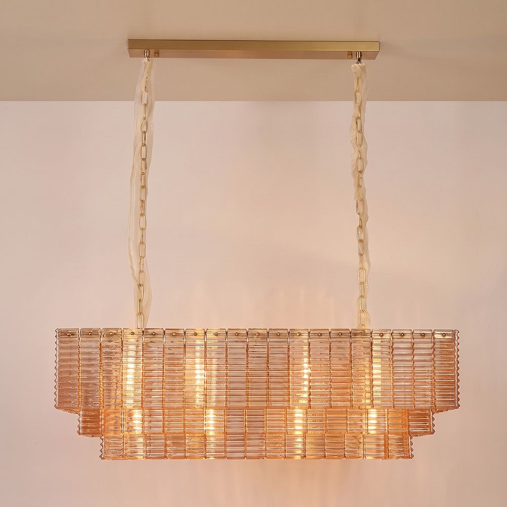 Lisbon 12 Lights Glass Modern Murano Chandelier Amber Brass Gold - 100cm