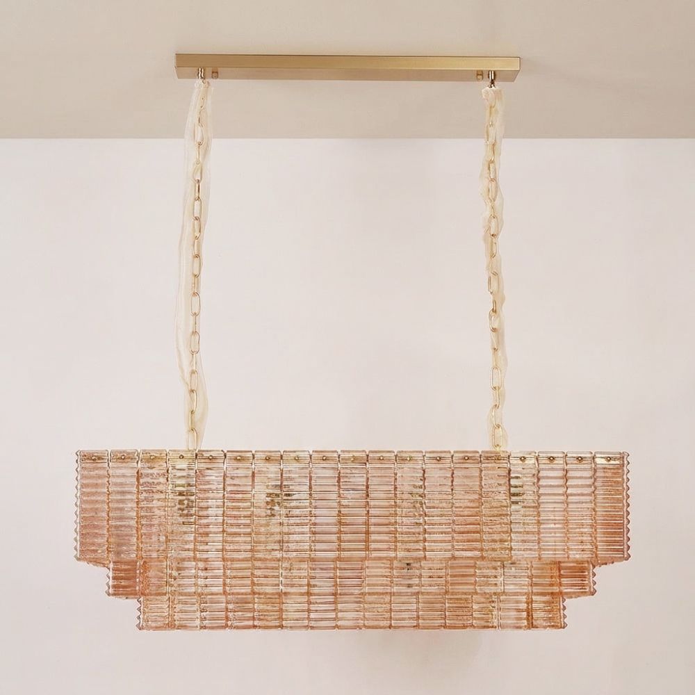 Lisbon 12 Lights Glass Modern Murano Chandelier Amber Brass Gold - 100cm
