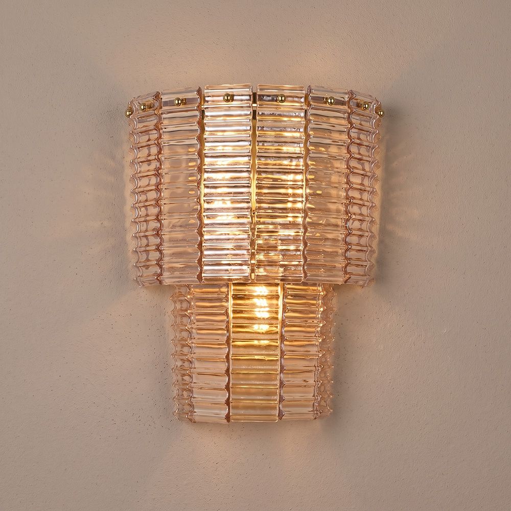 Lisbon 3 Lights Modern Murano Glass Wall Lamp - Amber Brass Gold