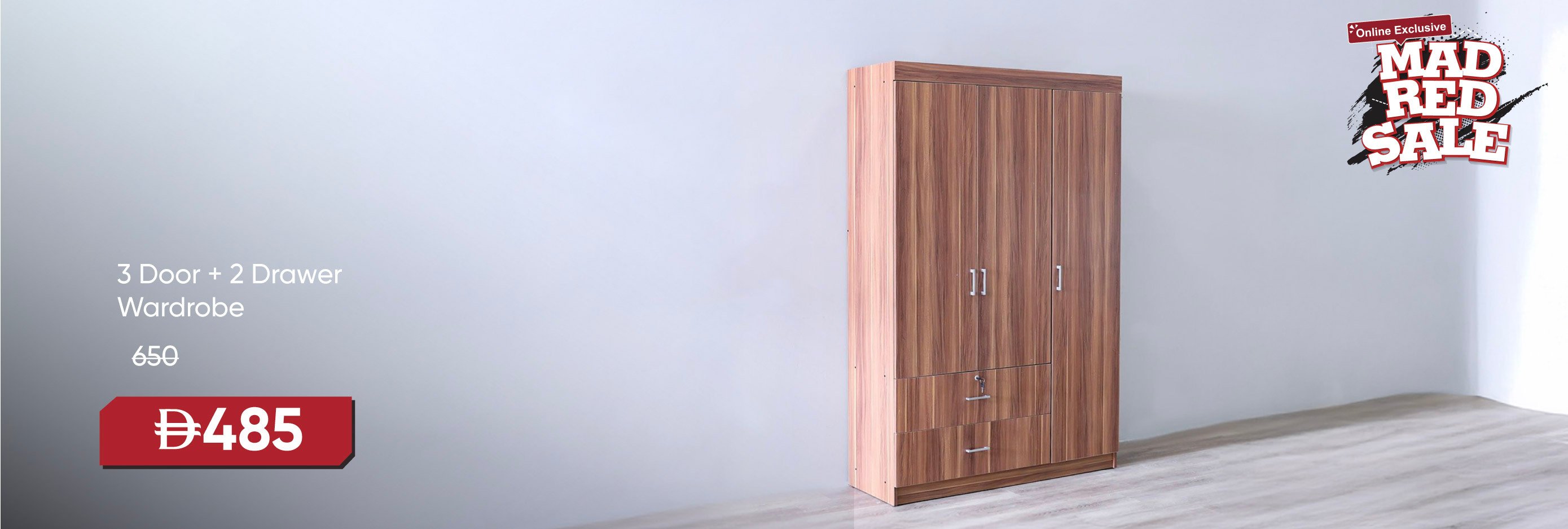 MRSU25-BR-CB-3D + 2 Drawer Wardrobe