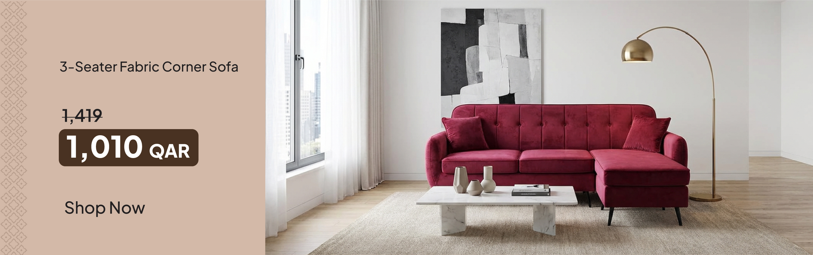 ROQ26-LR-CB-3S Fabric Corner Sofa