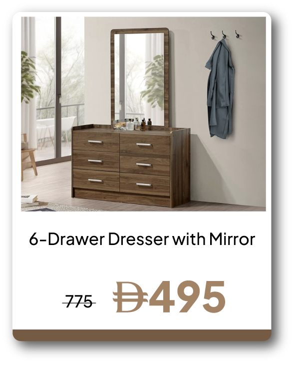 UPR26-SD-6-Drawer Dresser W Mirror