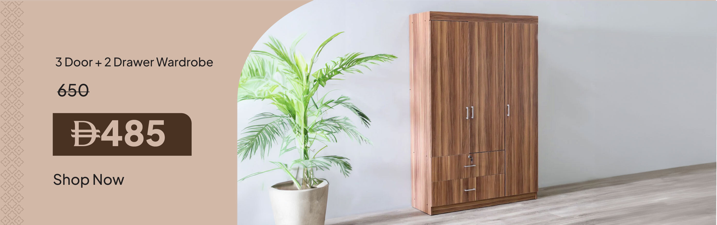 PRU26-BR-CB-3Door+2 Drawer Wardrobe