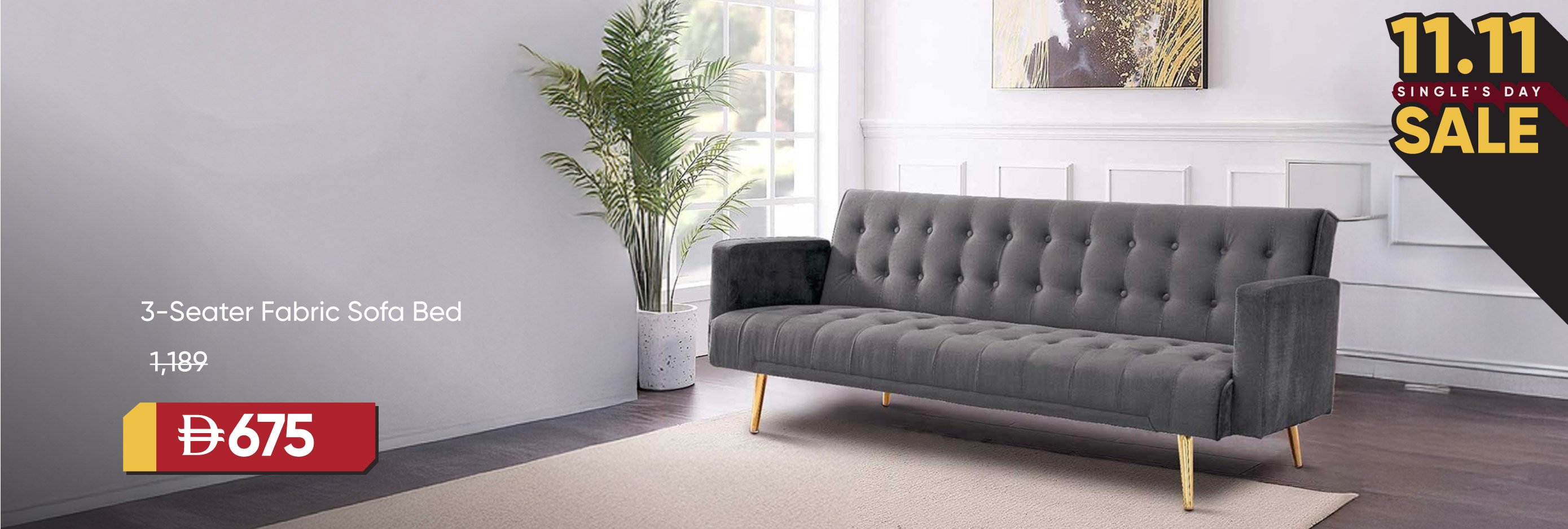 11:11U25-LR-CB-3S Fabric Sofa Bed