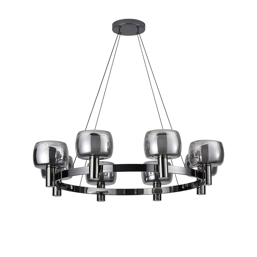 Modena 8-Light Chandelier - Glass - Clear - Black -  E14x8/D80xH120 cm