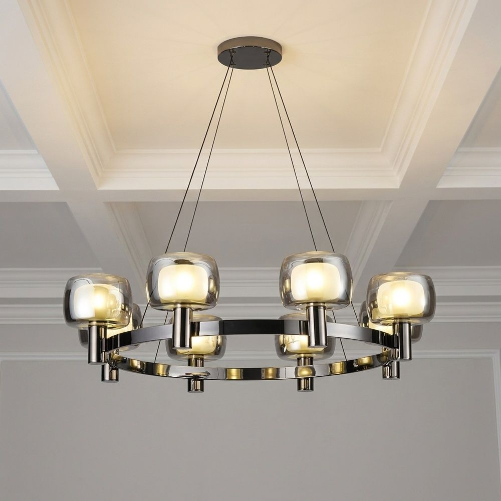 Modena 8-Light Chandelier - Glass - Clear - Black -  E14x8/D80xH120 cm