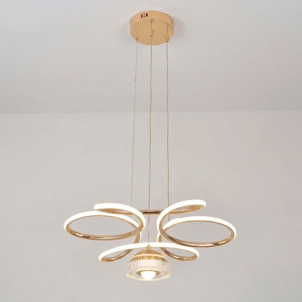 Elinor LED Chandelier – Metal – Gold – 3-Color Dimmable – 60 cm