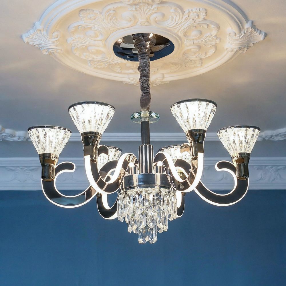 Casablanca 2-Tier 12-LED Modern Crystal Chandelier with Remote - 3 Color Dimmable Light - Chrome - 80 cm