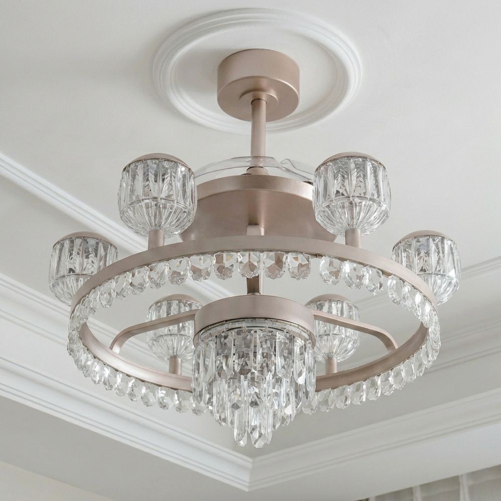 Casa Roma Chandelier with Fan – Crystal & Metal – Champagne Gold 