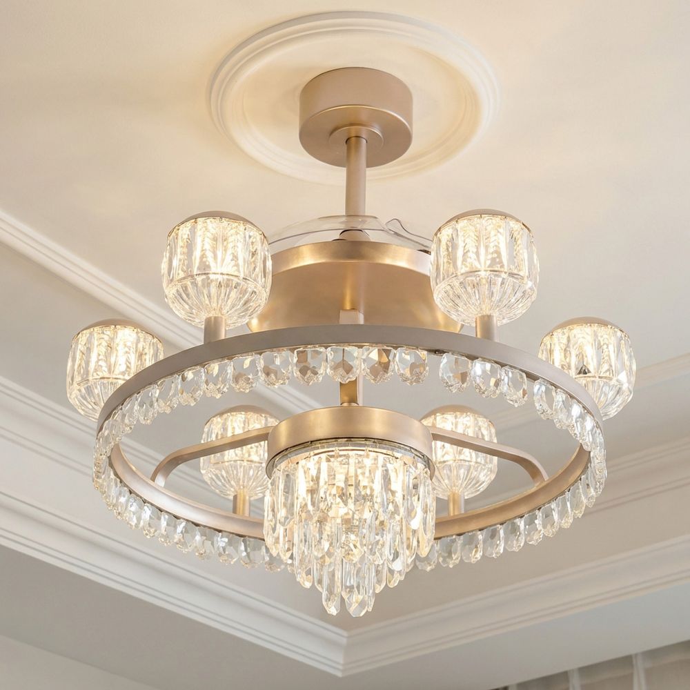 Casa Roma Chandelier with Fan – Crystal & Metal – Champagne Gold 