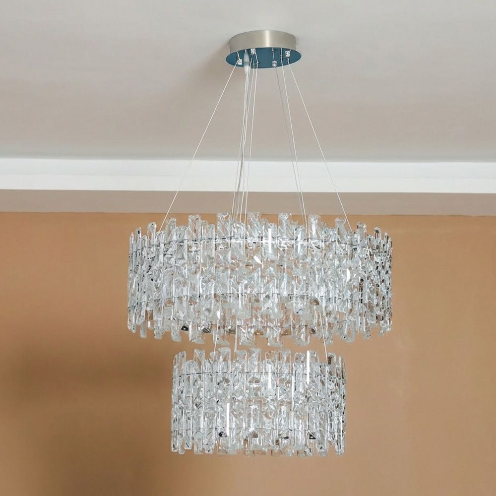 Reema LED Chandelier – Crystal & Metal – Chrome –  3-Color Dimmable – 60 cm 