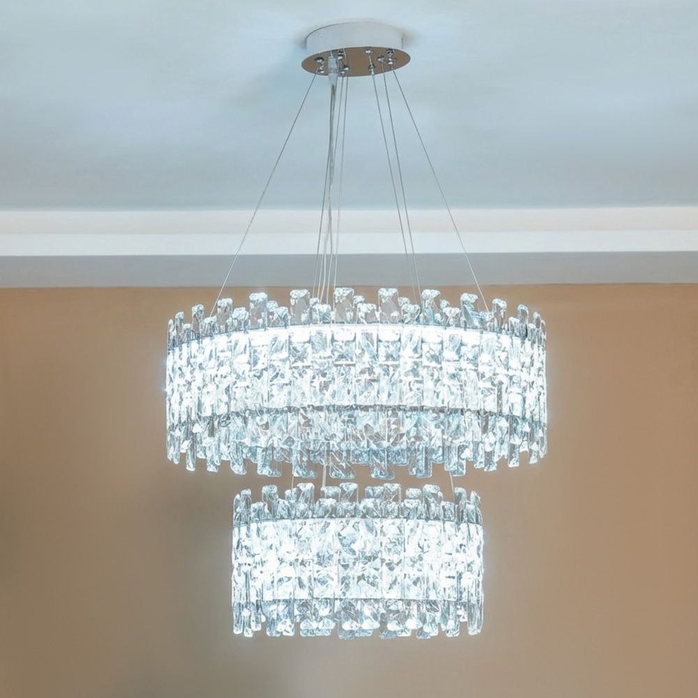 Reema LED Chandelier – Crystal & Metal – Chrome –  3-Color Dimmable – 60 cm 