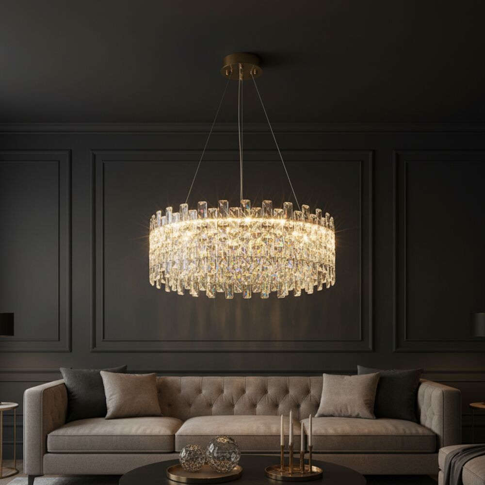 Reema LED Crystal Chandelier With 3 Color Dimmable Light 60cm-Chrome