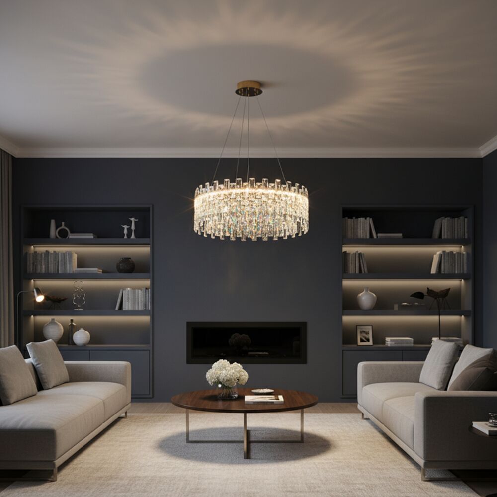 Reema LED Crystal Chandelier With 3 Color Dimmable Light 60cm-Chrome