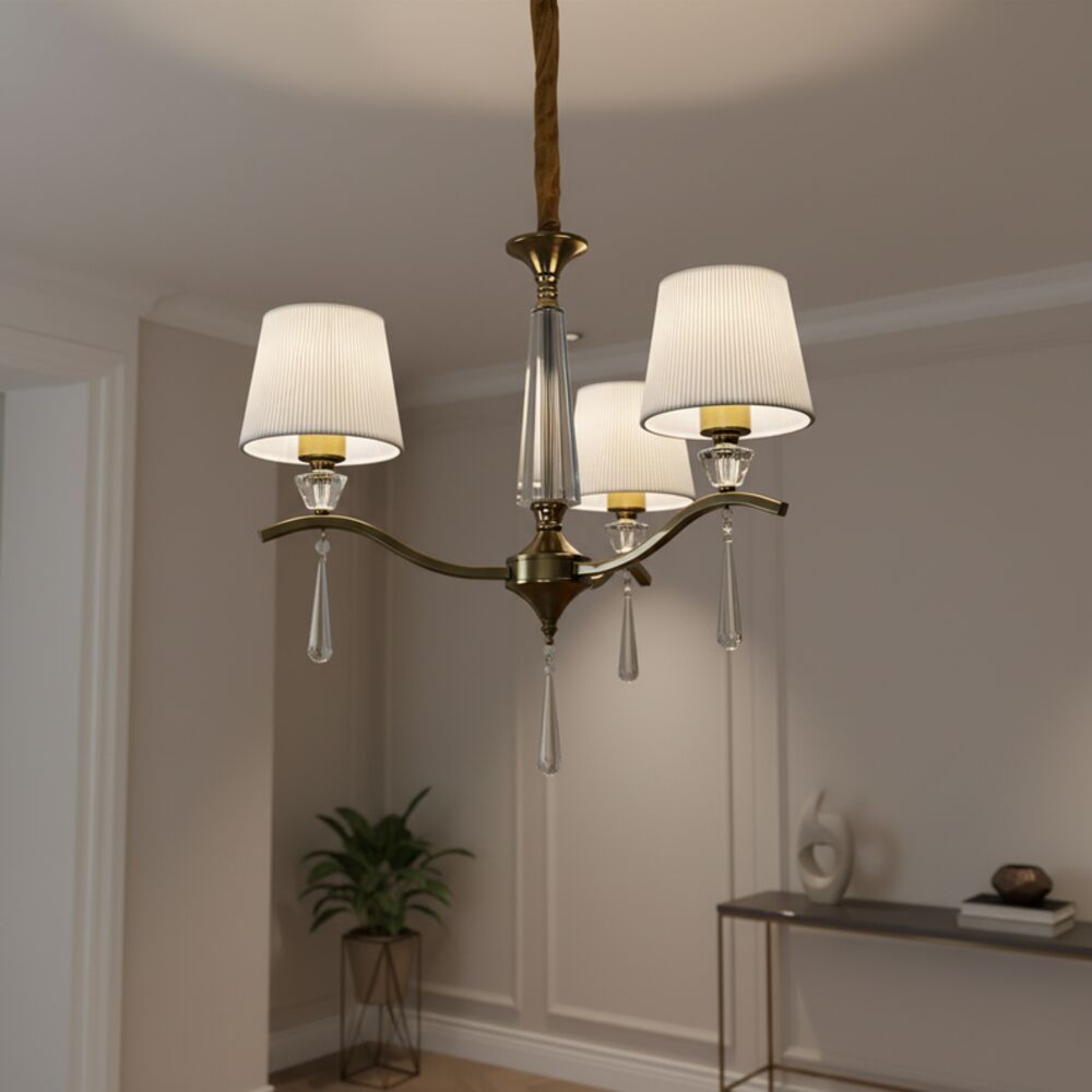 Bushra Classic 3 Light Chandeleir -Copper gold