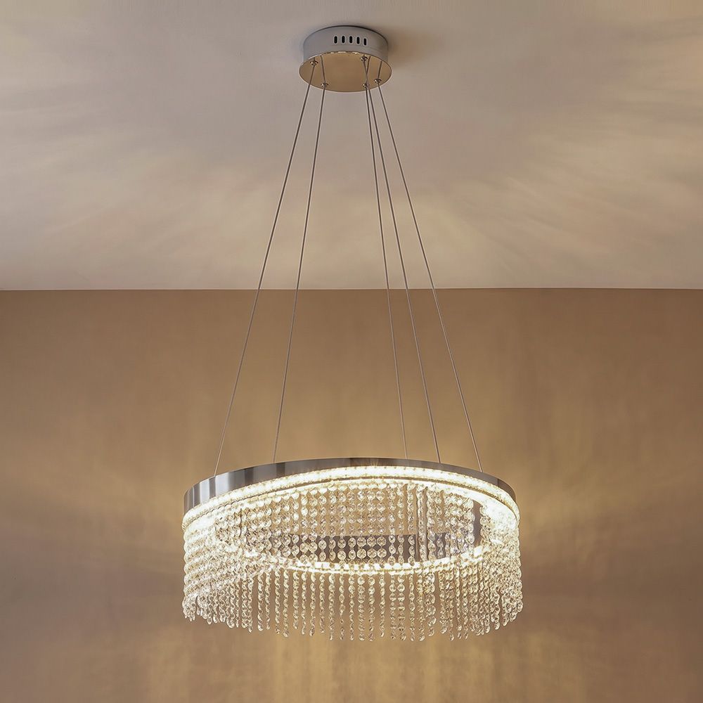 Misba LED Crystal Chandelier 3-Color Dimmable Light 60cm-Chrome