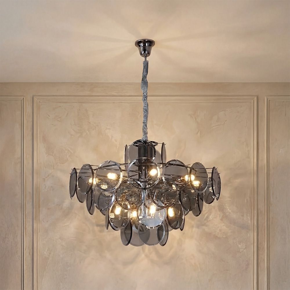 Bergamo 12-Light Modern Chandelier – Glass & Metal – Smoke Grey
