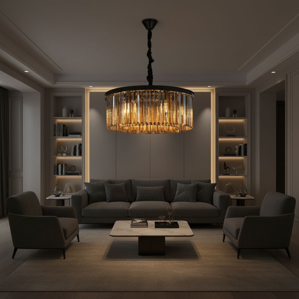 Rivoli 6 Lights Crystal Chandelier 60cm-Amber Black