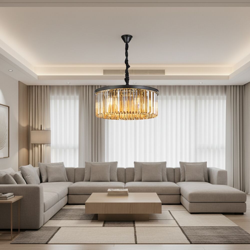 Rivoli 6 Lights Crystal Chandelier 60cm-Amber Black