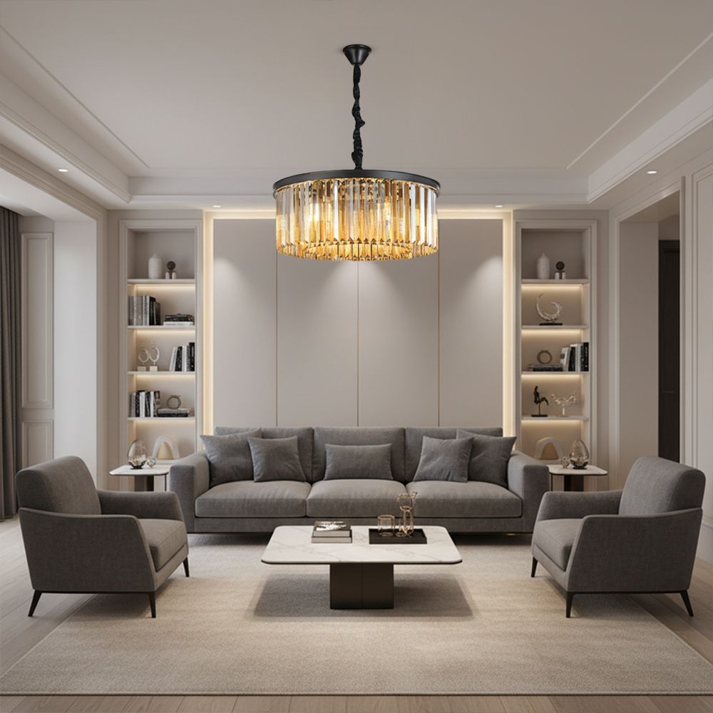 Rivoli 6 Lights Crystal Chandelier 60cm-Amber Black