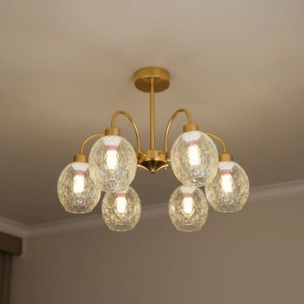 Monza 6-Light Modern Chandelier – Glass & Metal – Black/Gold – 60 cm