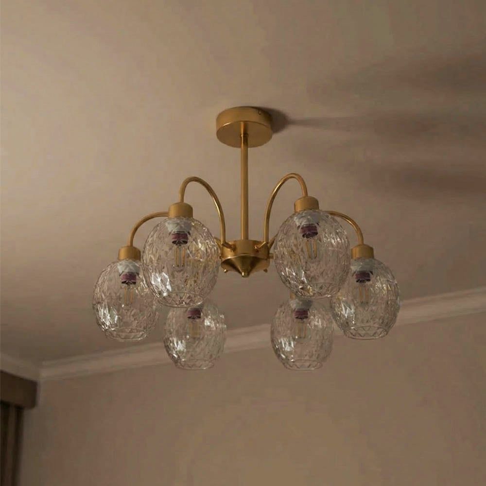 Monza 6-Light Modern Chandelier – Glass & Metal – Black/Gold – 60 cm