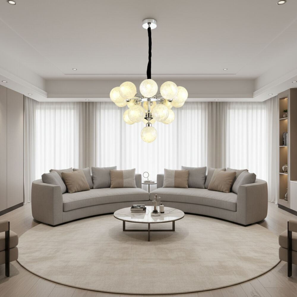 Sienna 16 Light Modern Glass Chandelier 60cm- White Silver