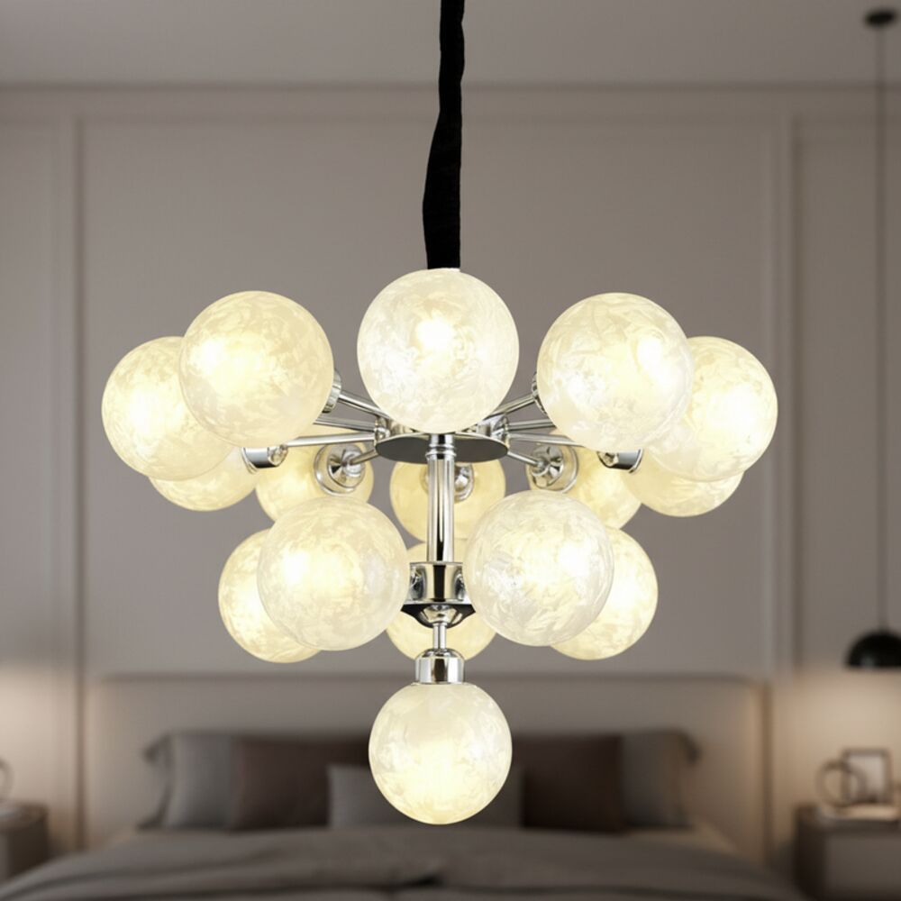 Sienna 16 Light Modern Glass Chandelier 60cm- White Silver