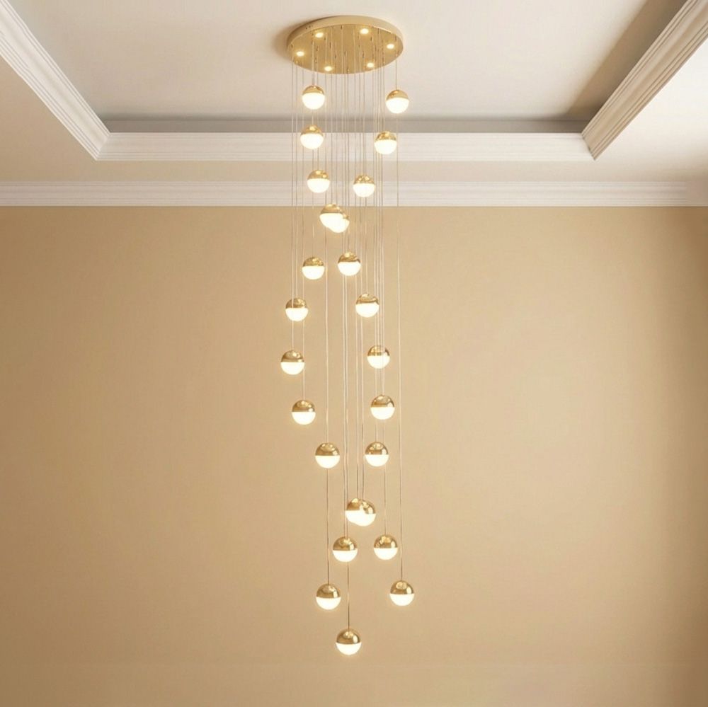 Solitare LED 25Pc Staircase Chandelier - 3 Color Dimmable 4m Adjustable Length -Smoke Grey