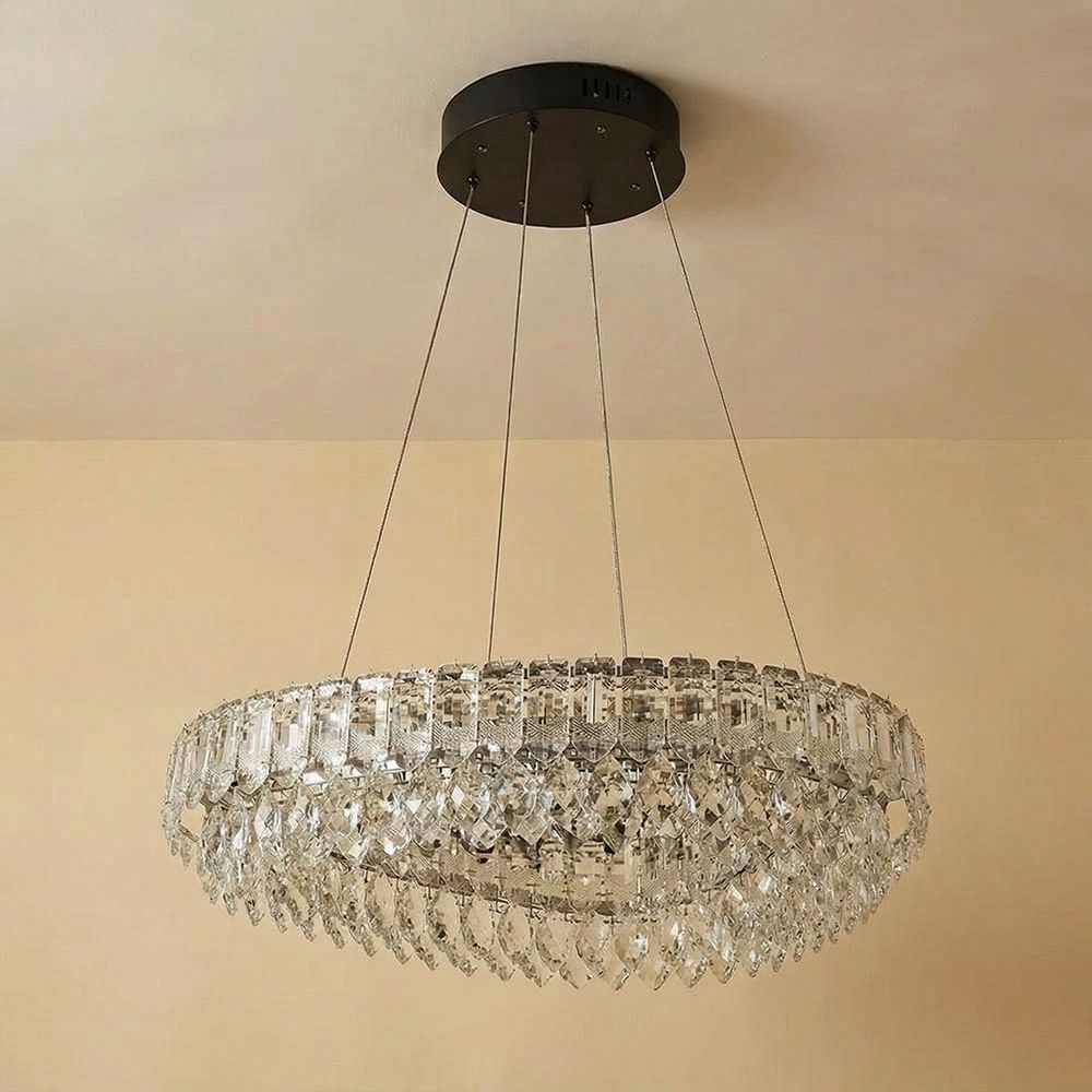 Pearl LED Crystal Chandelier 3-Color Dimmable Lights 60cm-Chrome