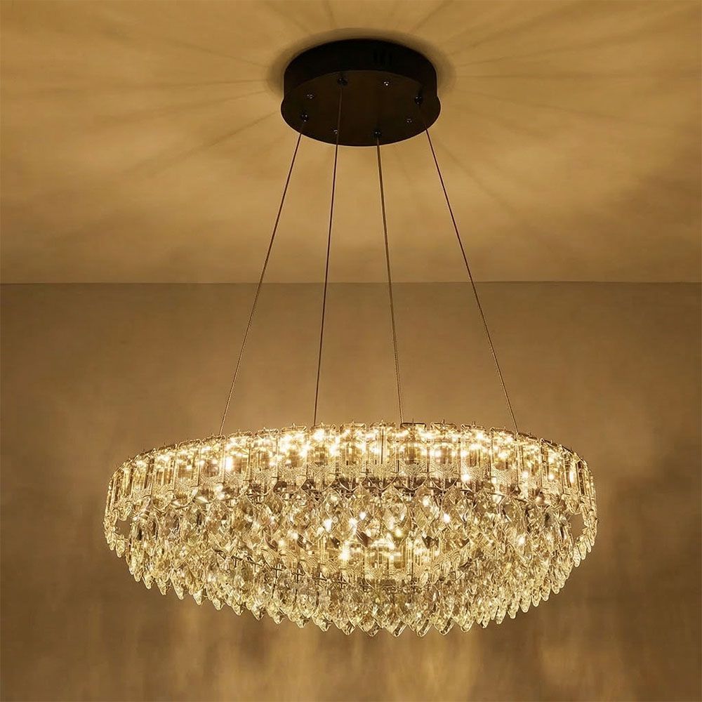 Pearl LED Crystal Chandelier 3-Color Dimmable Lights 60cm-Chrome
