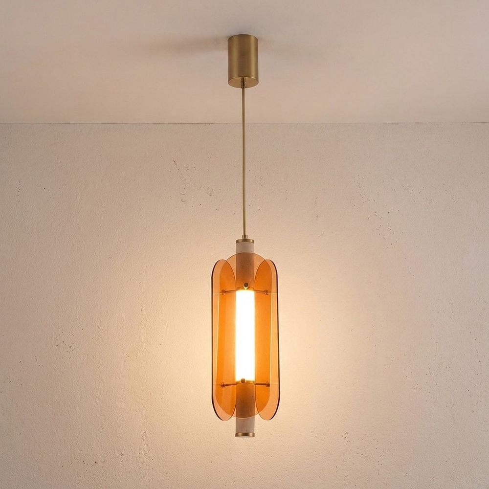 Eleanor Travertine Single Pendant -Amber Gold