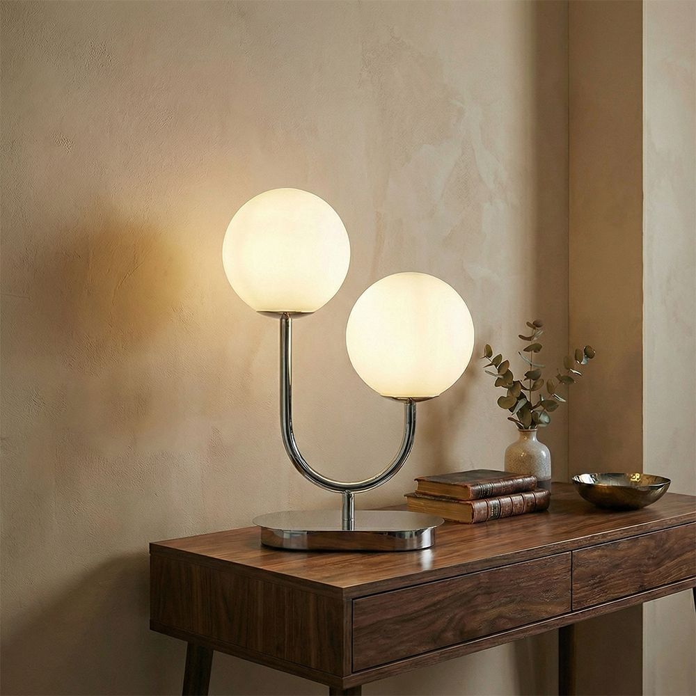 Opal Glass Table Lamp - 69cm Chrome