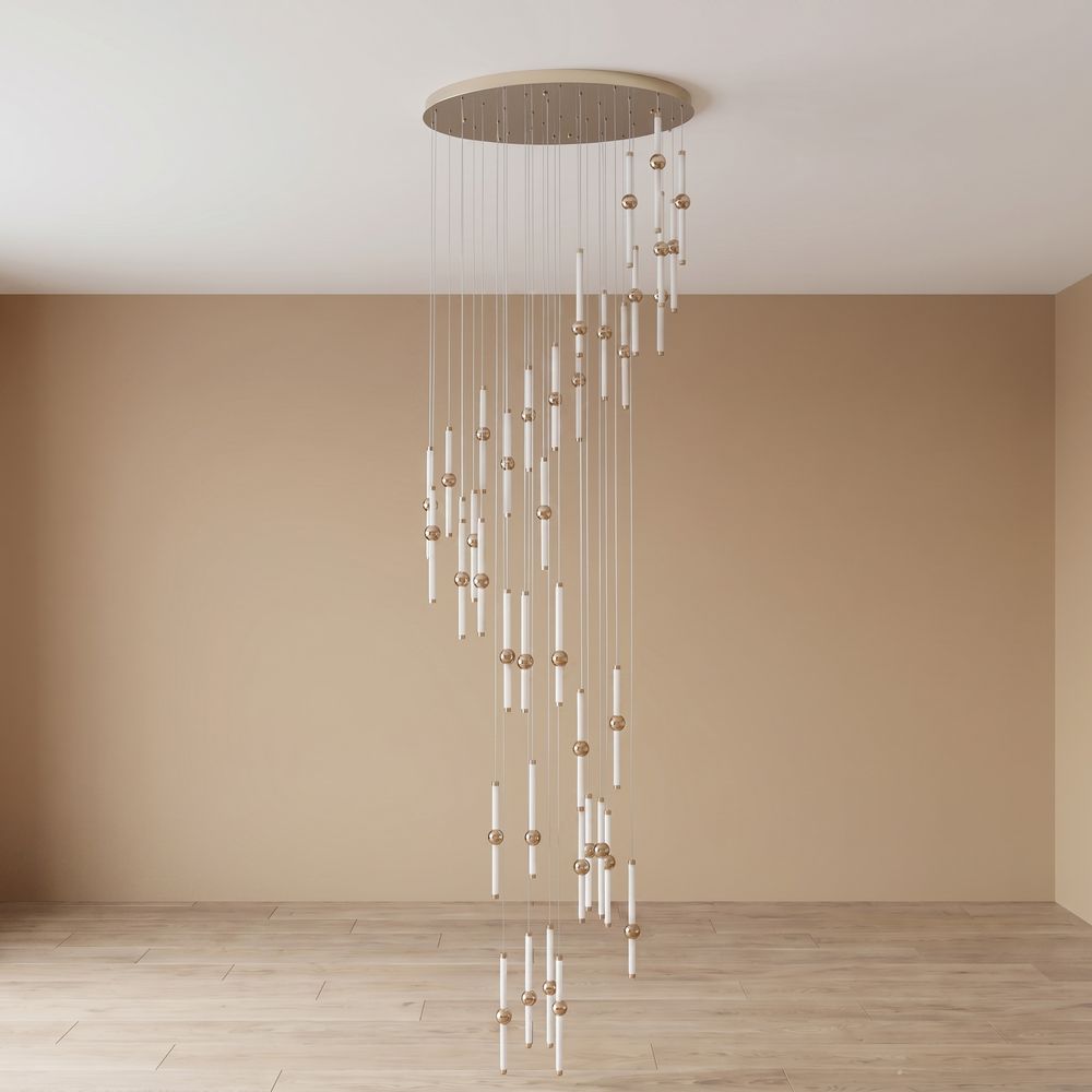 Cameo Led Staircase Chandelier Adjustable 4Meter Gold