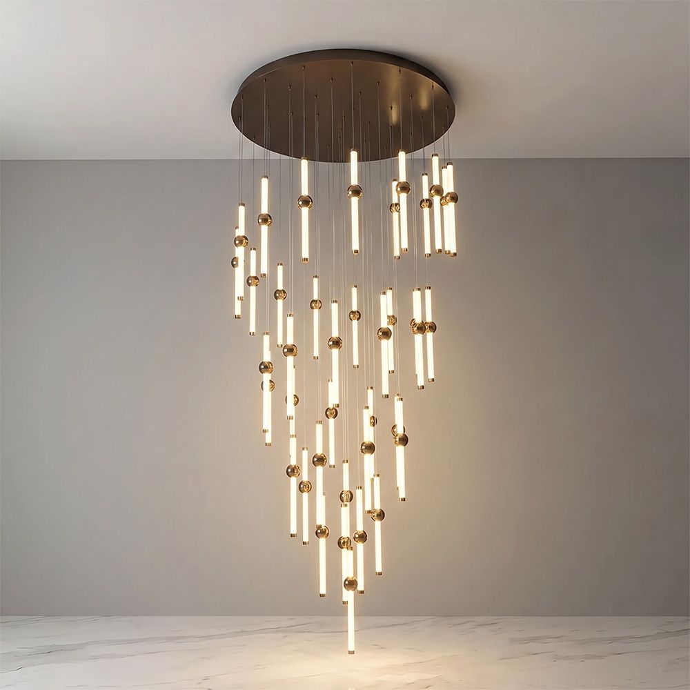 Cameo Led Staircase Chandelier Adjustable 4Meter Gold