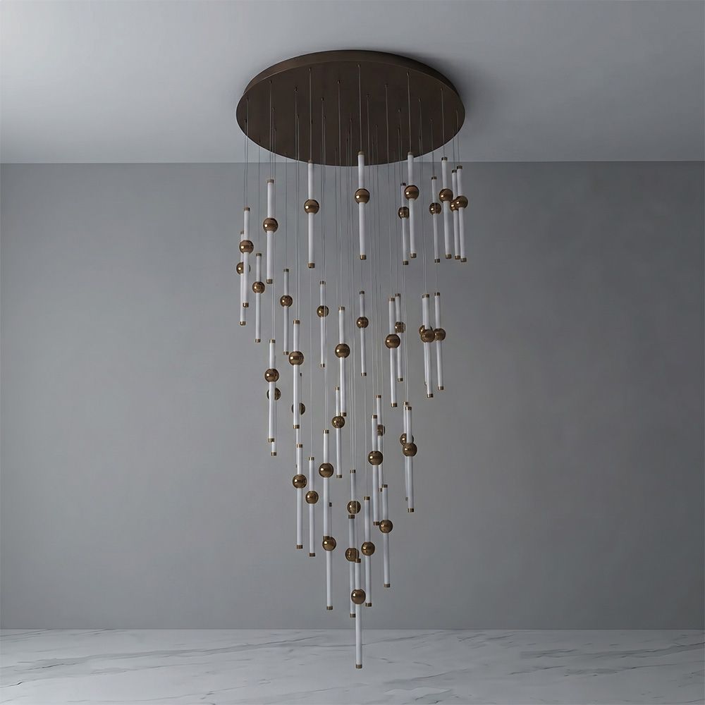 Cameo Led Staircase Chandelier Adjustable 4Meter Gold