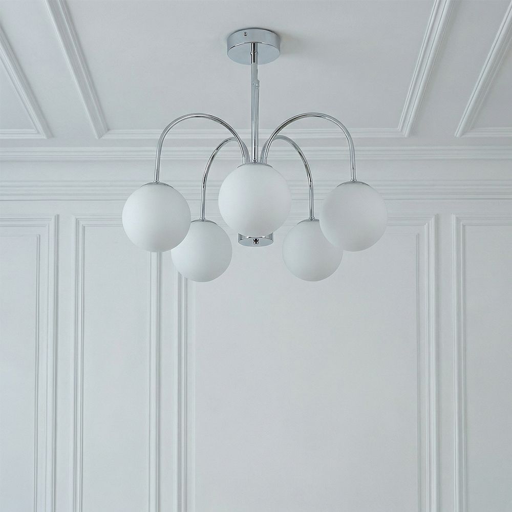 Opal Glass Chandelier - Chrome