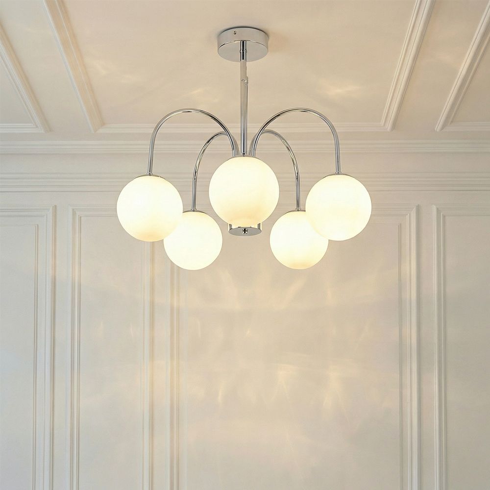 Opal Glass Chandelier - Chrome