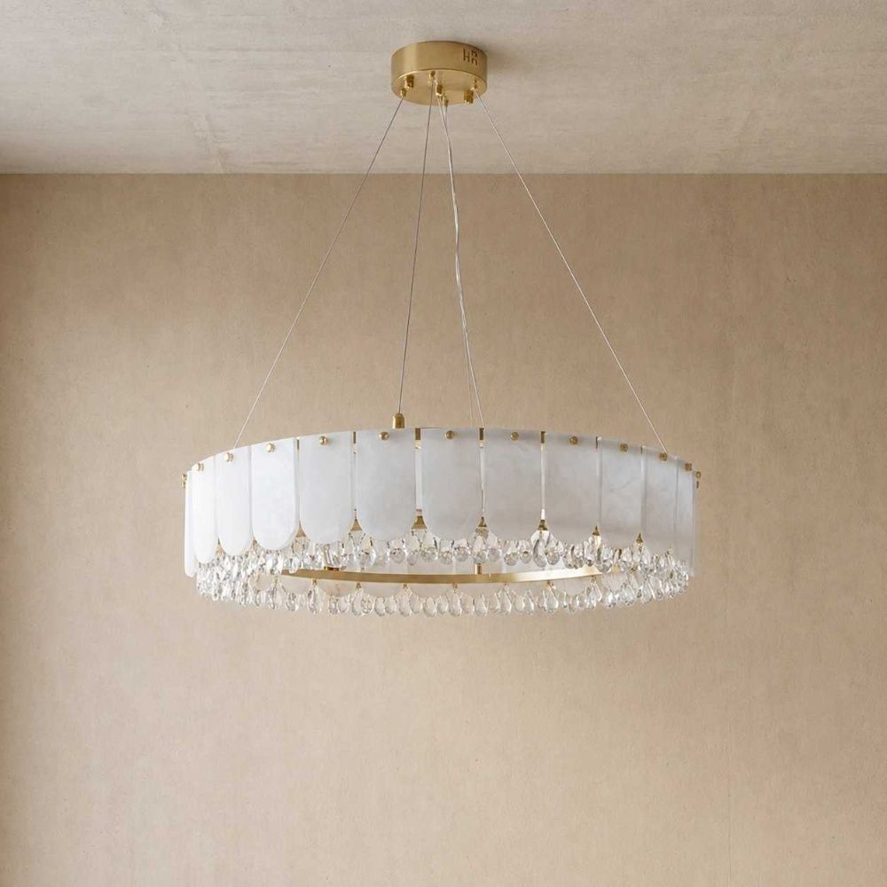 Lucia LED Chandelier – Marble & Crystal – White & Gold – 60 cm