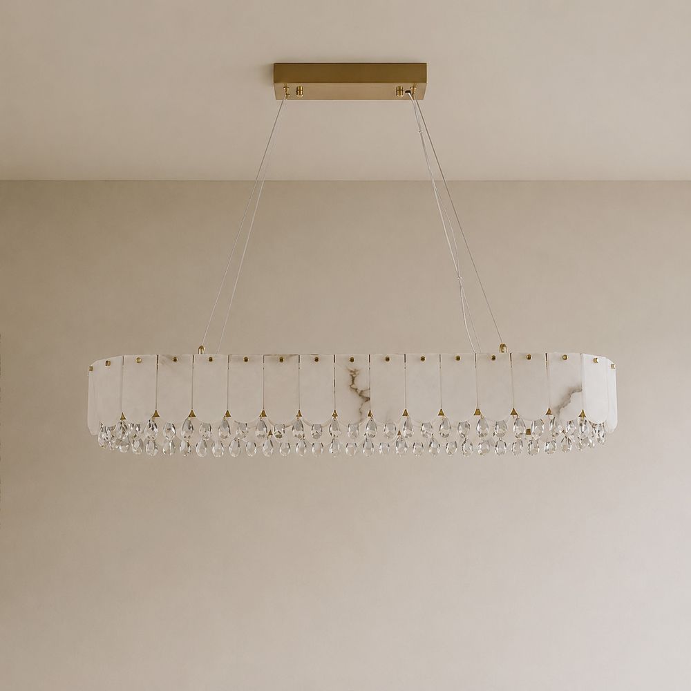 Lucia LED Chandelier – Marble & Crystal – White & Gold – 100 cm