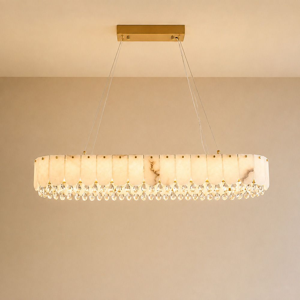 Lucia LED Chandelier – Marble & Crystal – White & Gold – 100 cm