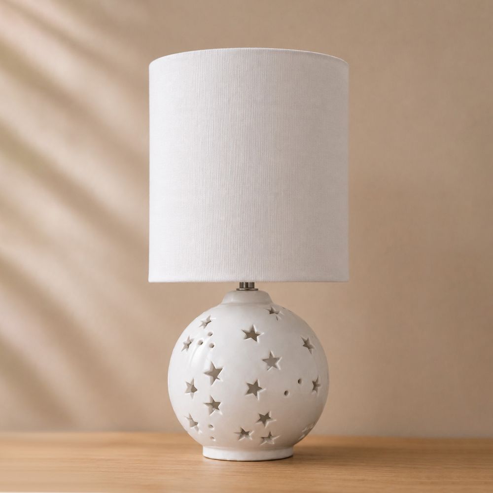 Star Ceramic Table Lamp White- 40Cm