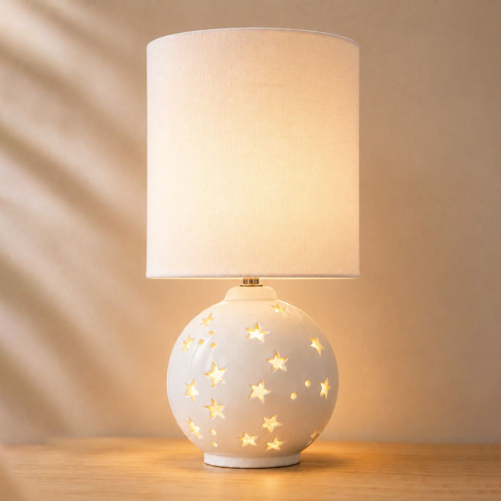 Star Ceramic Table Lamp White- 40Cm