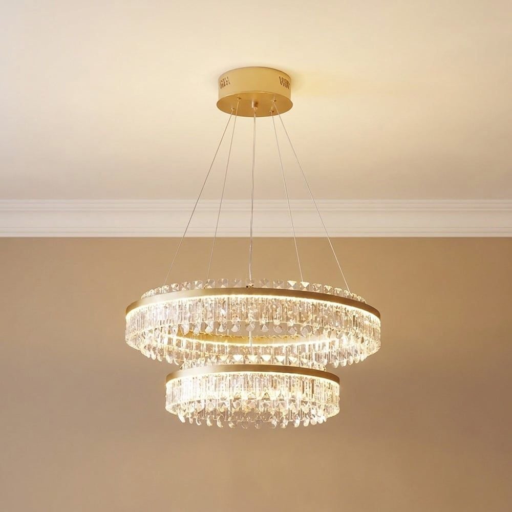 Zainab LED Crystal Chandelier 3-Color Dimmable Light 60+40CM-Gold