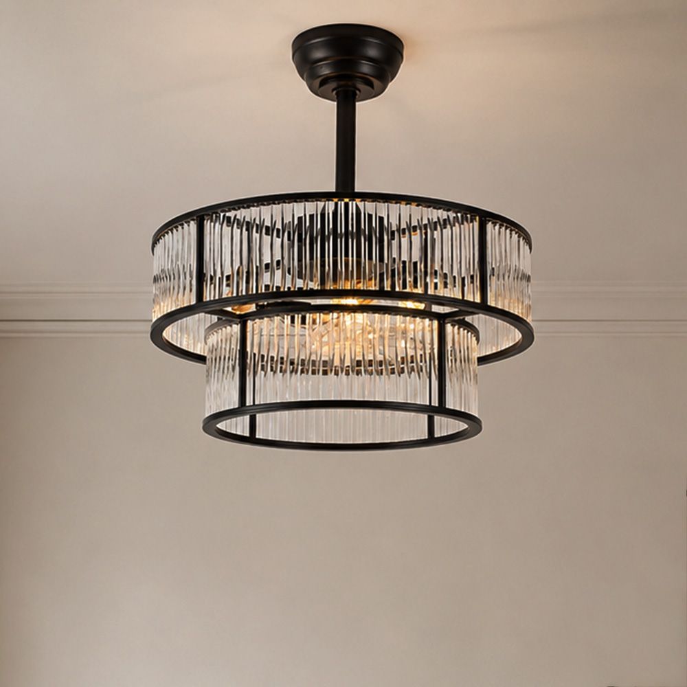 Nero Glass Ceiling Fan Chandelier with Remote Control - 3 Color Dimmable Light - Black