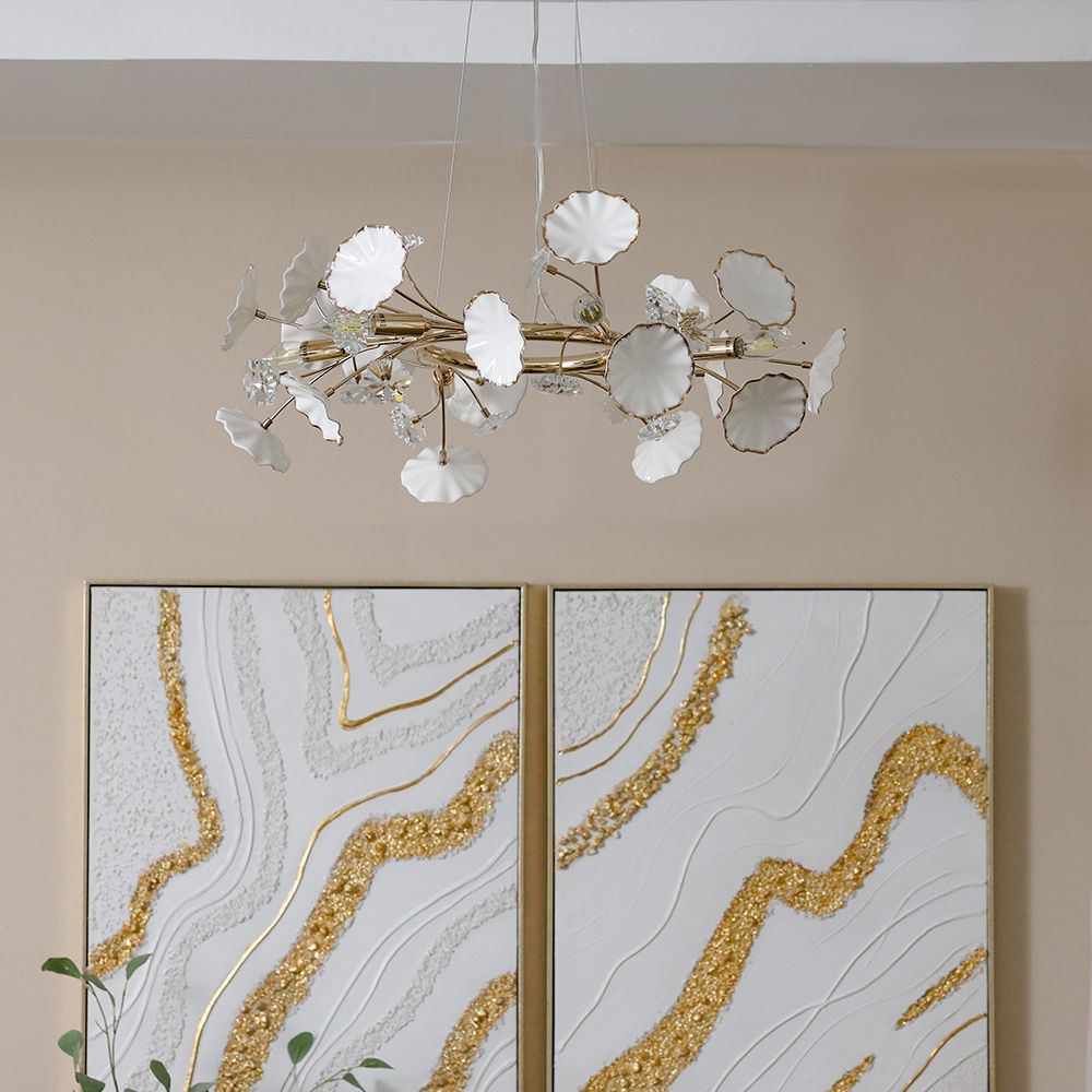 Roma Chandelier-Ceramic+Metal+Crystal-Golden-D60xh120xW60