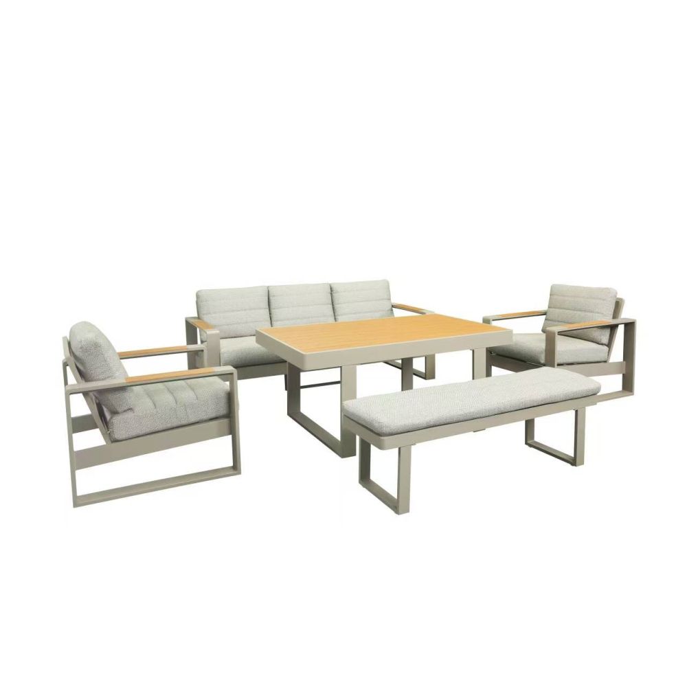 Optimum 7-Seater Sofa Set + Bench - Khaki/Grey - With 2-Year Warranty