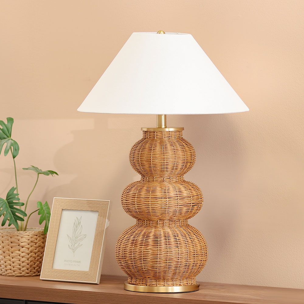 Rattan bedside outlet table lamp